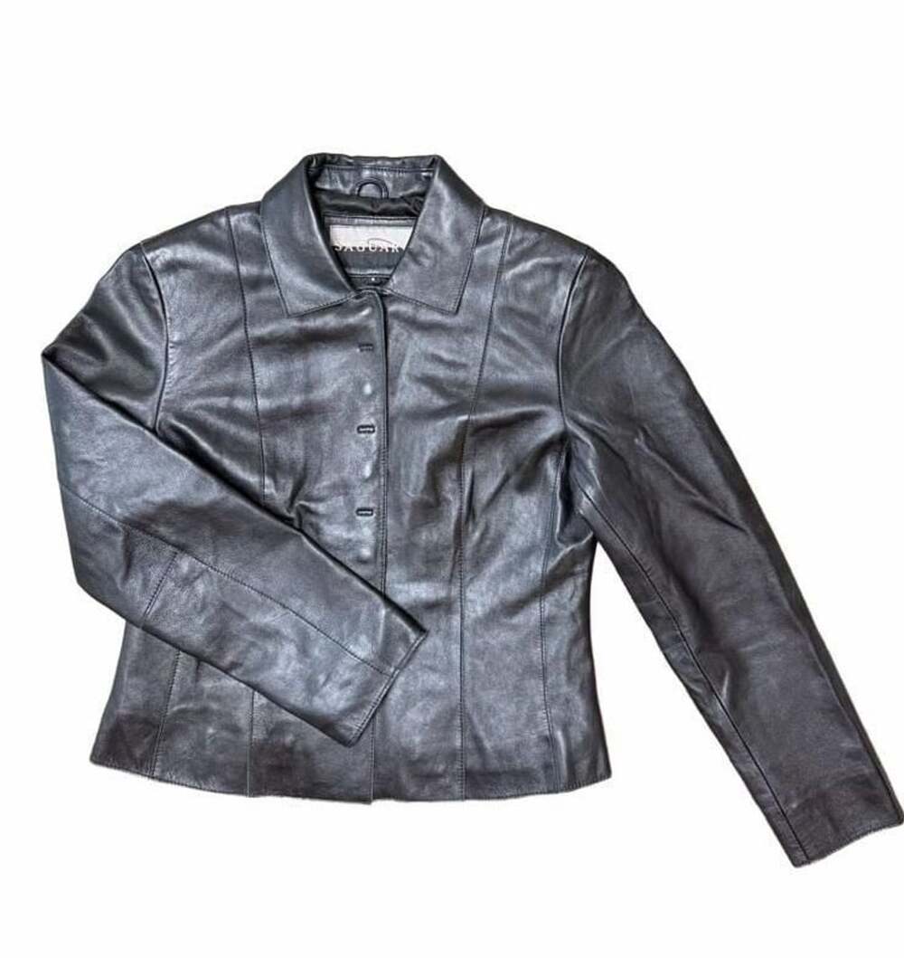 SAGUARO Leather Jacket Size S Black Genuine Leather